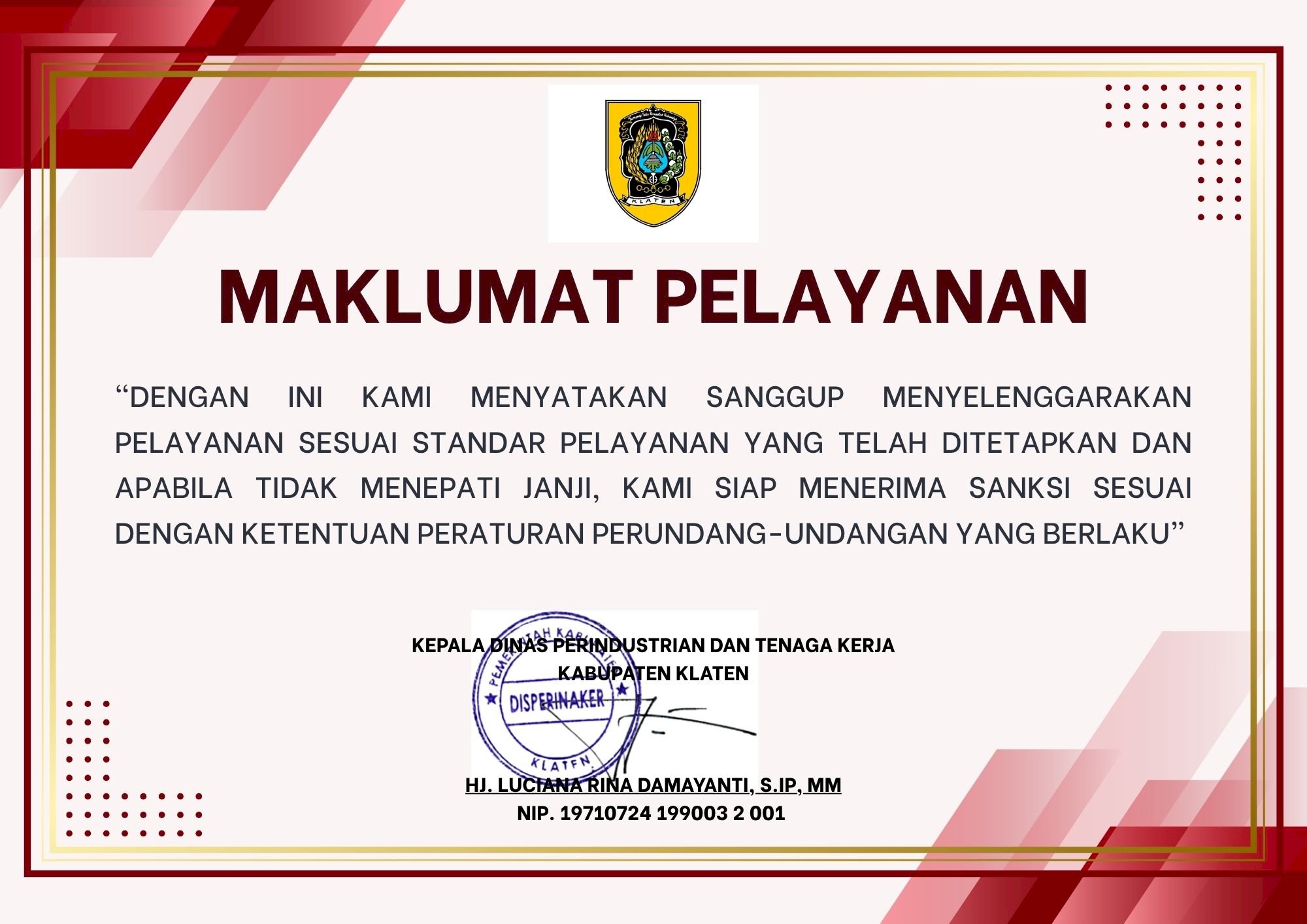Maklumat Pelayanan DISPERINAKER
