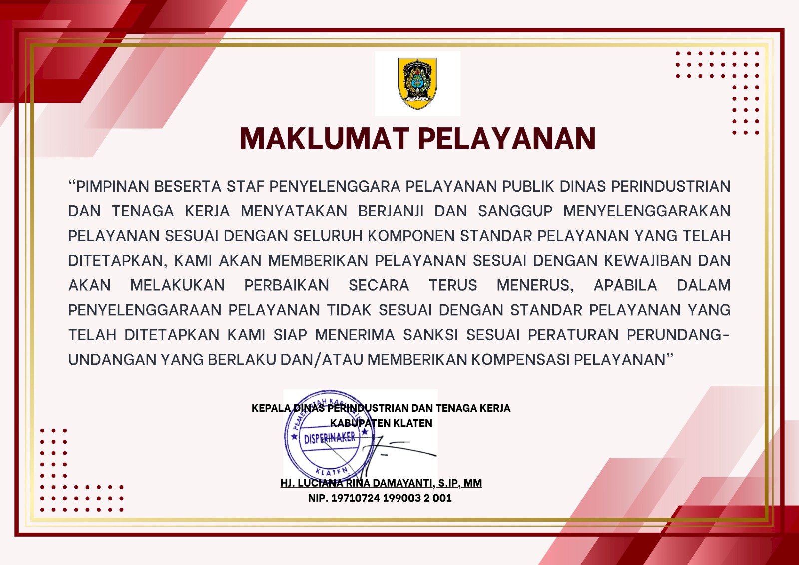 Maklumat Pelayanan DISPERINAKER