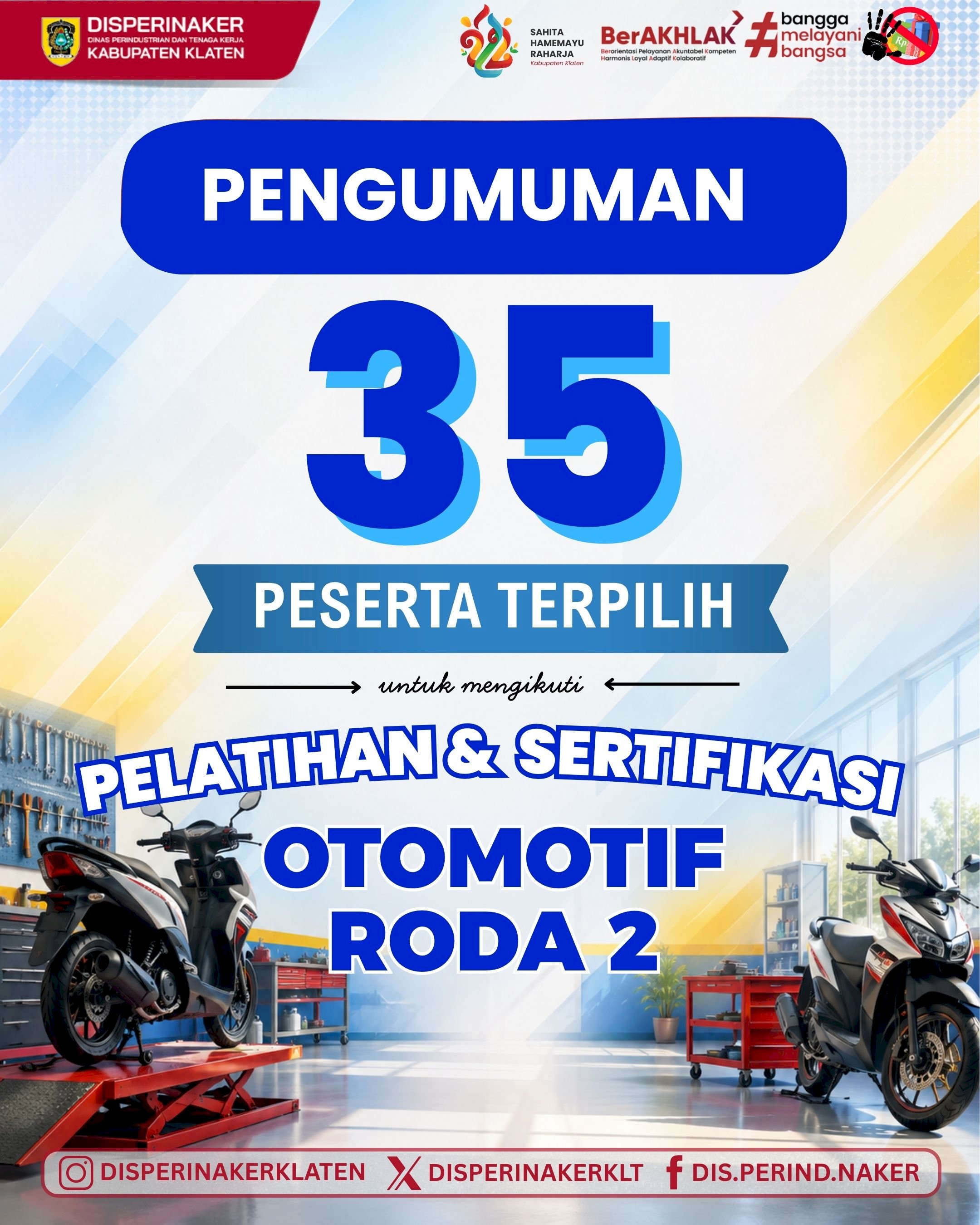 35 Peserta Terpilih Pelatihan dan Sertifikasi Otomotif Roda 2